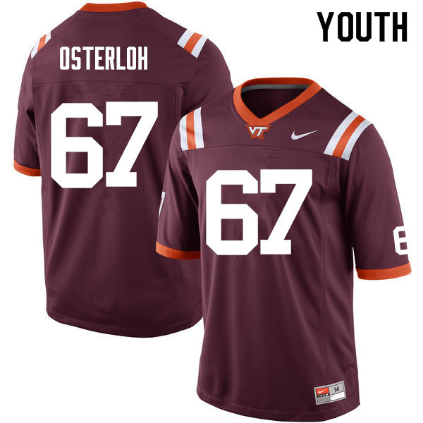 Youth #67 Parker Osterloh Virginia Tech Hokies College Football Jerseys Sale-Maroon - Click Image to Close